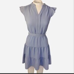 Monteau Los Angeles Blue ‎ Fit Flare Belted Flutter Sleeve Dress S